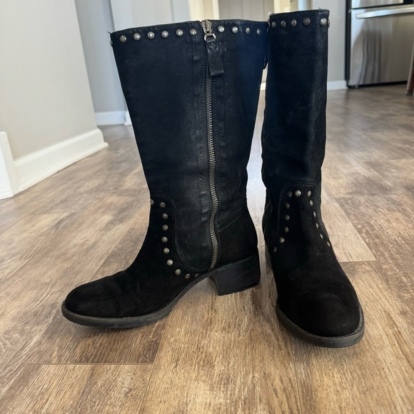 Vera Wang Lavender Label Suede Studded Almond Toe Calf Length Block Heel Boots - Picture 10 of 13